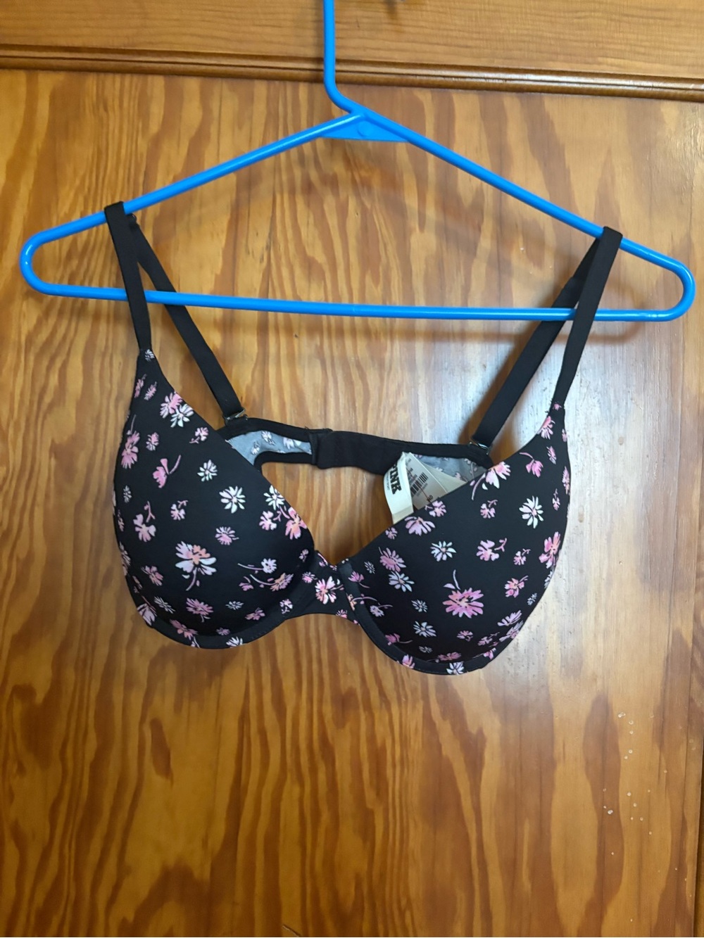 PINK Victoria's Secret Black Bra with Pink & White Floral Print